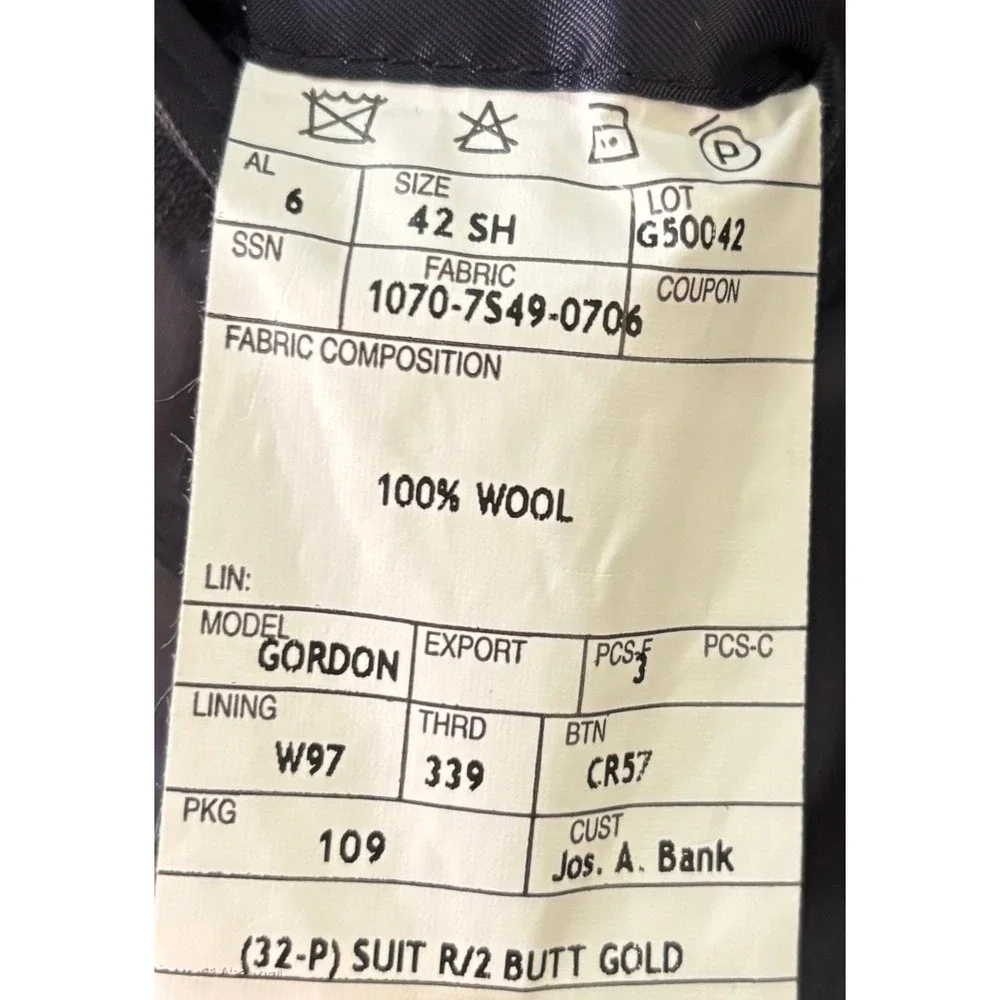Jos A Bank Signature Gold Gordon Sport Coat Blazer Mens 42S Navy Windowpane Wool